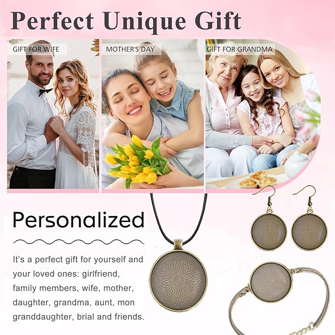 Pendant Trays Kit with Cabochon Glass, Round Pendant Bezel Blank Trays, Bracelet Bangles Earrings Hooks Blanks for DIY Photo Crafts Jewelry Making