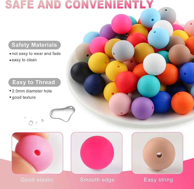 64Pcs 19mm Silicone Beads for Keychain Making and Bracelet Making,16 Colors Round Silicone Beads for Pens(Multicolor)