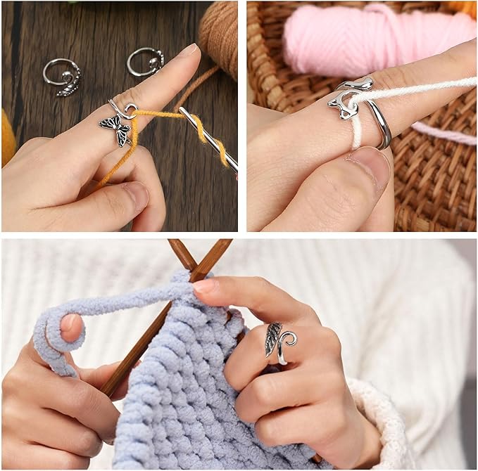 DTOFOOT 6pcs Crochet Tension Rings for Crocheting Yarn Guide Tension Ring for Finger Yarn Crochet Ring Knitting Accessories for Crochet Mother Grandma Gifts with Box