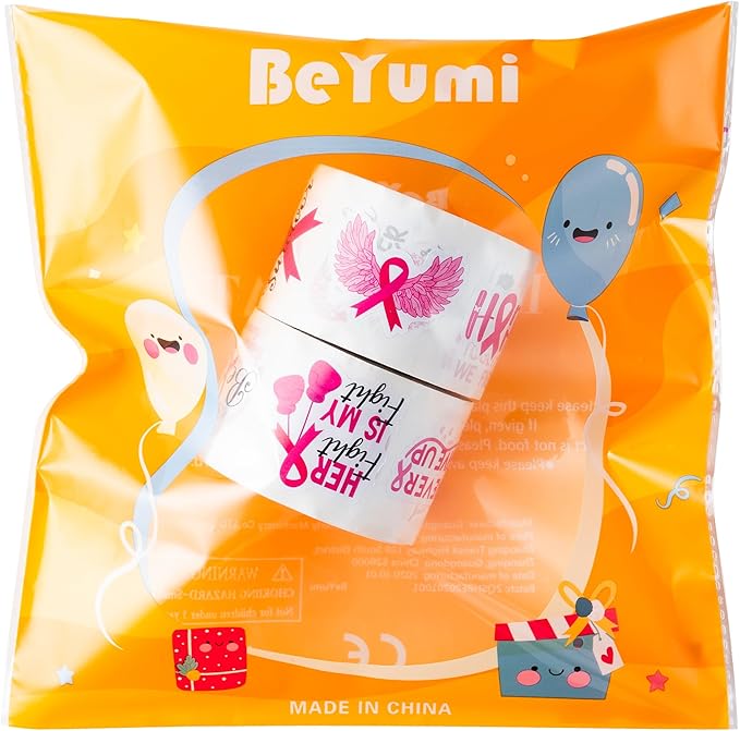 beyumi breast cancer awareness stickers - 1000pcs breast cancer awareness stickers in 2 rolls waterproof vinyl pink ribbon caring for women's health decals care about women laptop bottle luggage decor