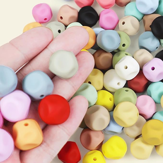 40PCS Irregular Round Silicone Beads Colorful Silicone Beads Bulk Spacer Beads Colorful Focal Beads for DIY Craft Garland Keychain Lanyard Necklace Bracelet Jewelry Making Accessories Handmade Crafts
