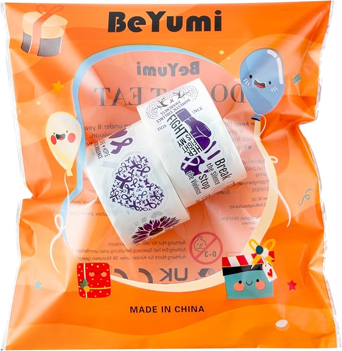 beyumi domestic violence awareness stickers - 1000pcs domestic violence awareness stickers in 2 rolls waterproof vinyl purple ribbon hope faith decals laptop bottle notebook luggage decor adults teens