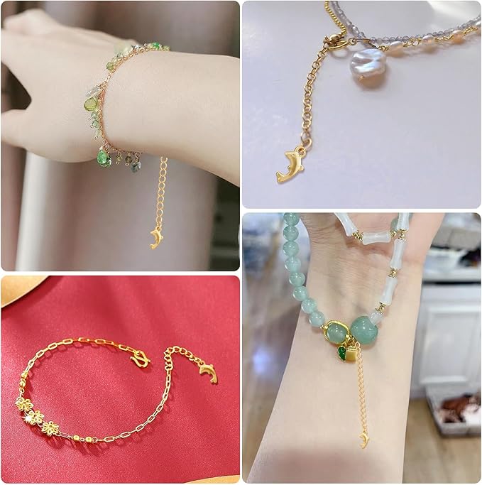 30 Pcs Necklace Extenders,18K Gold Plated Necklace Extender 55 mm,Chain Extender with Dolphin Pattern Chain Tabs for Jewelry Making