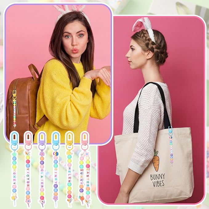 Landical 564 Pcs Easter Bead Keychain Kit DIY Easter Basket Name Tags Key Chain Making Craft Adjustable Letter Beads String Gift Alphabet Jewelry Backpack Accessories Spring Party Favor Decoration