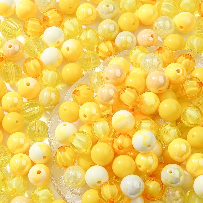 16mm Acrylic Beads 100pcs Yellow Focal Spacer Bead Chunk Bubblegum Beads for DIY Crafting Necklace Bracelet Jewelry Making Keychain (Yellow)