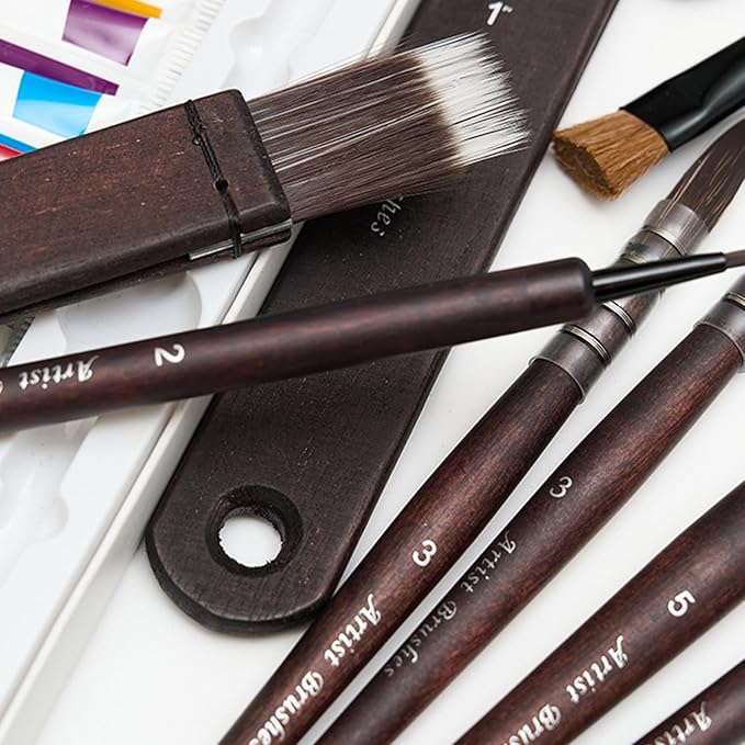 10 Pieces Artist Paint Brush Organic Synthetic Squirrel Horse Hair Set of 10 for Watercolor Acrylic Gouache Oil and Tempera Painting
