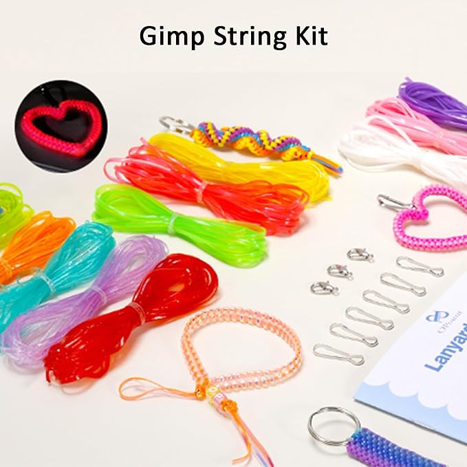 PP OPOUNT 4-Style Lanyard String for DIY Adult Friendship Bracelets Keychains Lanyard, 18 Solid/Glitter/Laser/Glow in Dark Gimp String with Accessories & Instruction, Boondoggle for Adult Summer Camp
