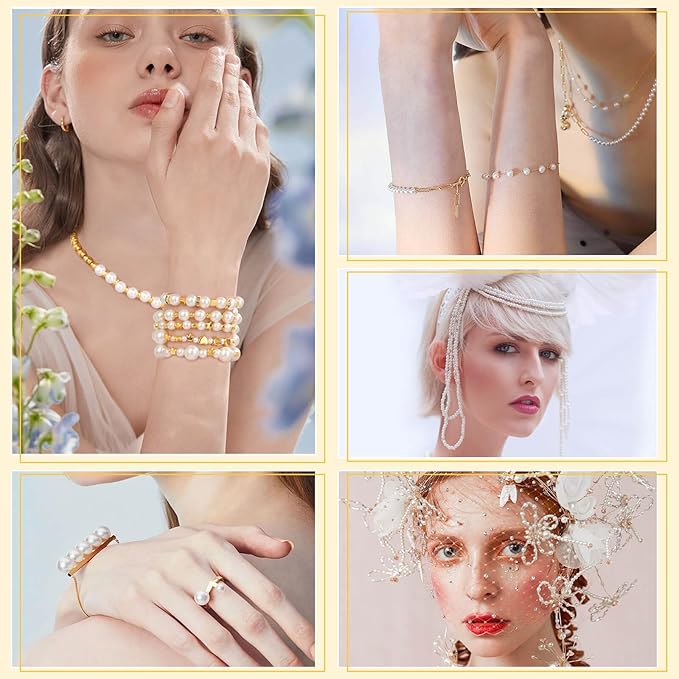 Audab Pearl Beads for Bracelet Making, 970 Pieces Pearl and Gold Spacer Beads for Jewelry Making