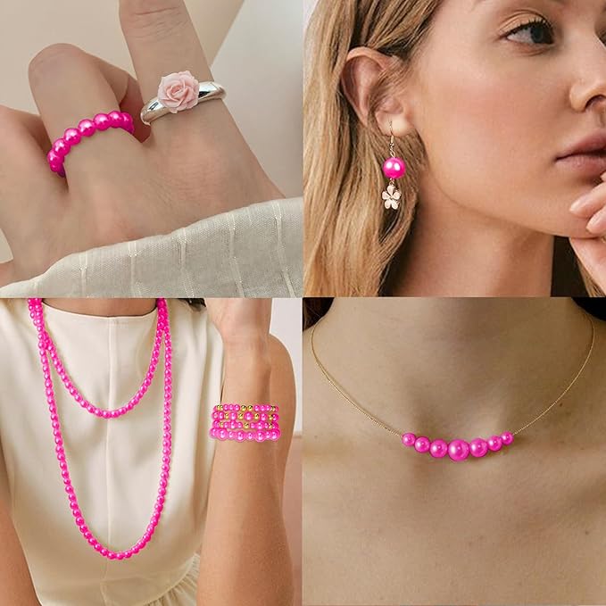 2116 PCS Pearl Beads for Bracelet Making Kit Gold Beads for Jewelry Making Kit Gold Small Spacer Bead Hot Pink Pearl Bead for Crafting Charms Necklace Earrings DIY Craft for Women Adult