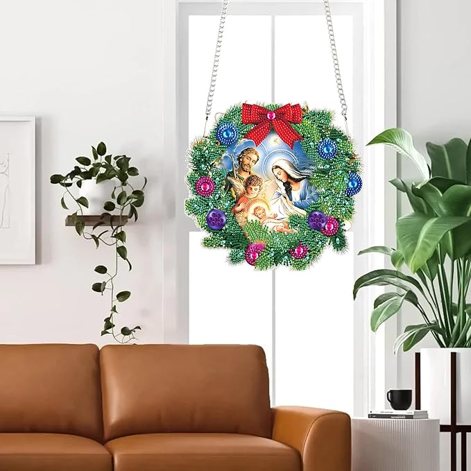 8.5x8.9inch Diamond Painting Kits Hanging Pendant DIY Family Wreath Ornaments Shaped Diamond