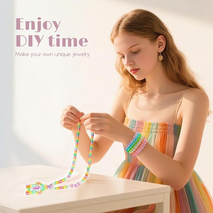 Glitter Pony Beads Bulk 1000+ Pieces, 9 Colors 6x9mm Sparkly Clear Acrylic Beads Large Plastic Kandi Bead for Bracelets Big Hole Hair Braids Jewelry Making Crafts DIY Projects