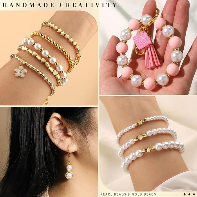 leobro pearl beads for bracelets, white beads for jewelry making, friendship bracelet kit, crafts & diy jewelry bracelet making kit