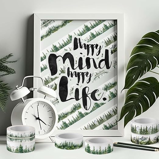 Whaline 12 Rolls Forest Washi Tape Greenery Washi Tape 6 Designs Assorted Nature Green Tree Masking Decorative Tape for Scrapbook Journal DIY Art Craft Gift Wrapping Supplies