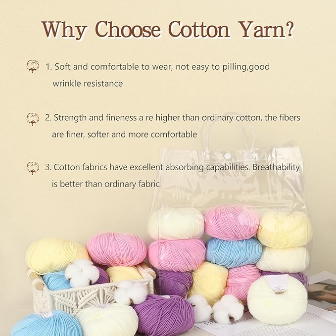 katech 20 skeins cotton yarn for crocheting-55% cotton 45% acrylic-4 medium (worsted)-super soft milk cotton yarn-great crochet and knitting starter kit for colorful craft(color b)