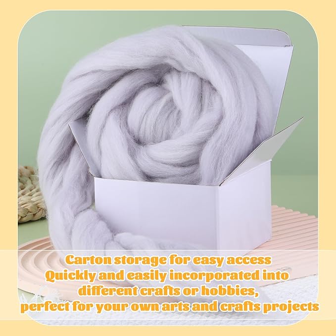 3.53oz Wool Roving, Fiber Roving Wool Top, Needle Felting Supplies, Pure Wools, Chunky Yarn, Spinning Wools for Needle Felting Wet DIY Hand Spinning (Grey)
