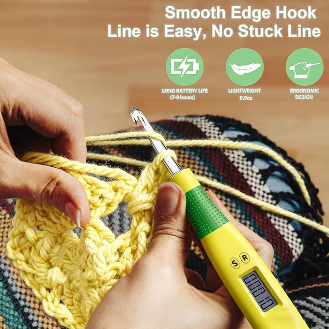 Light up Crochet Hook Set with Stitch Counter Crochet Kit with 18 Different Size Interchangeable Crochet Needle,Ergonomic with 2 Levels Led and Digital Stitch Counter for Crocheting and Knitting