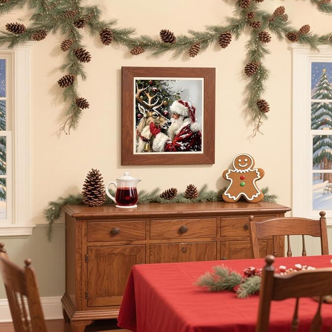 Christmas Diamond Art Kits for Adults & Beginners,5D Full Drill Round Winter Diamond Painting Kit, DIY Holiday Paint with Diamond Dots,Santa & Deer Gem Art Painting Wall Decor Gift (14x14 Inch)