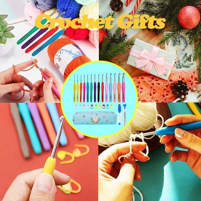 yarniss crochet hooks,14 size crochet set 2mm(b)-10mm(n), ergonomic crochet hooks set with case for beginner,long crochet needles