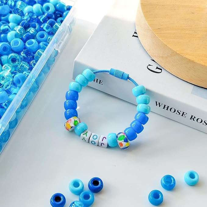 plastic pony beads for jewelry making, 1200 pieces, multi-color, 0.35 x 0.22 inch, diy craft beads for bracelets and hair braids (aqua)