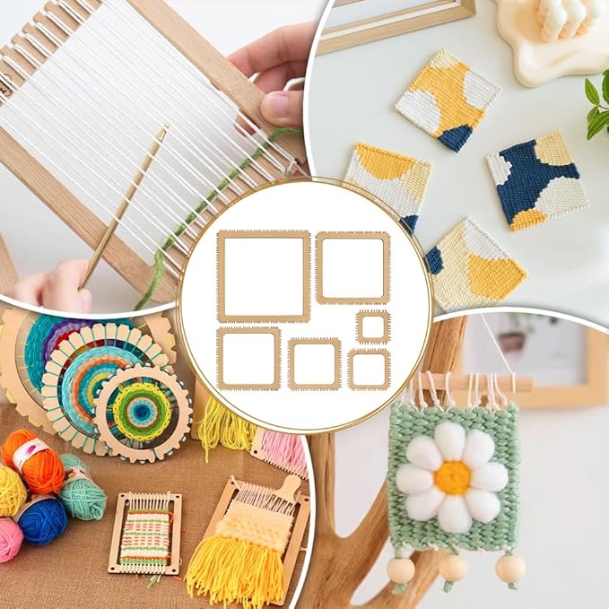 BENECREAT 6 Sizes Poplar Wood Weaving Loom Kit, Square DIY Weaving Loom DIY Weaving Art Tapestry Loom for Hanging Decor Woven Tapestry Knitted Crafts Making, 4.5mm Thick