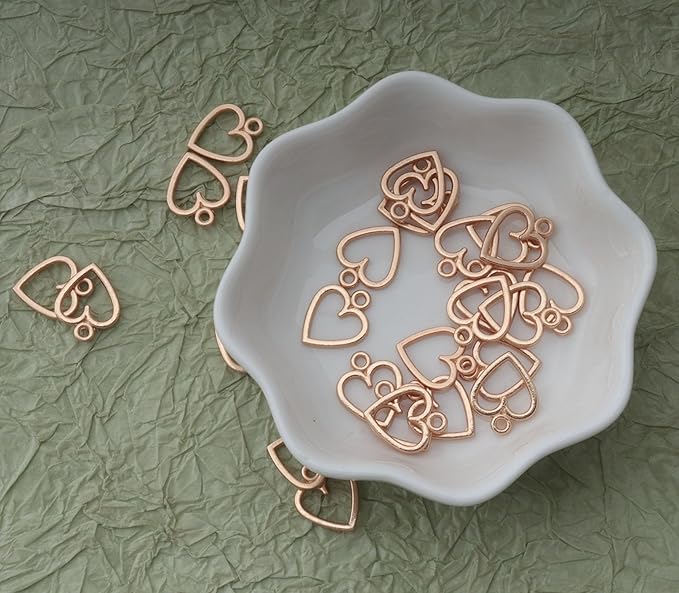 Ruwado 50 pcs Hollow Heart Jewelry Making Kits for Jewelry Making Small 1.5 x 1.2 cm Cute Accessories for DIY Crafting Project Christmas Tree Décor Necklace Bracelet Keychain Earring (KC Gold)