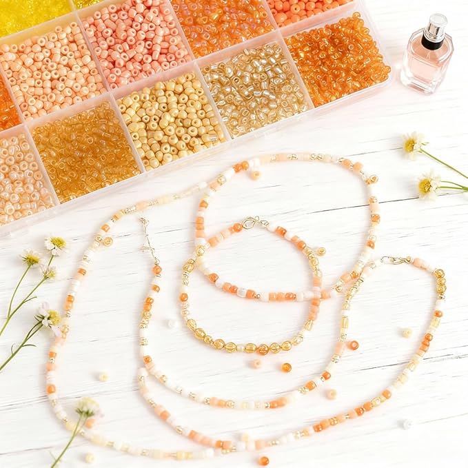 Yellow Colors 3mm Seed Beads, 5200Pcs Glass Seed Beads Kit with Storage Box for DIY Necklace Bracelet Crafts