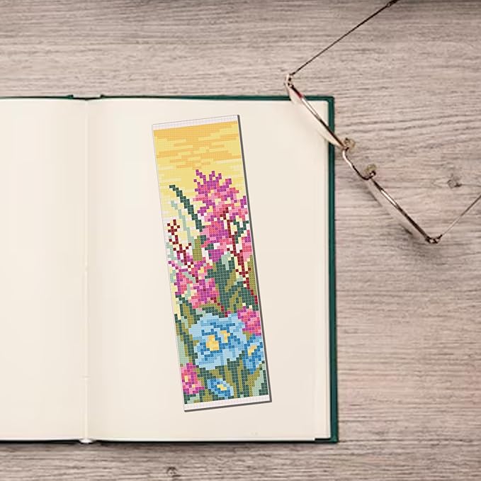 FREEBLOSS 6 Set Cross Stitch Bookmark Kit Wild Flowers Pattern Stamped Cross Stitch Kit 11CT Embroidery Kits with Instructions for Beginners Adult 20x6cm/8x2.4inch