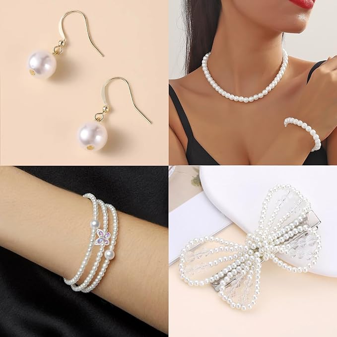 1266 Pcs Pearl Beads for Bracelet Making Kit Butterfly Crystal Beads for Jewelry Making White Pearl Bracelet Bead Charms Necklace Earrings DIY Craft for Women Adult Pearls Bead for Crafting