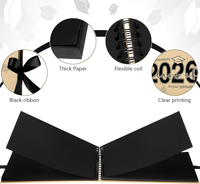 80 Pages Graduation Scrapbook Kit 11 x 8 Inch Photo Album of 2026 Graduation Decoration with 12 Metal Pens and 4 Sheets Stickers for DIY School Congrats Grad Memory Book to Sign(Brown)
