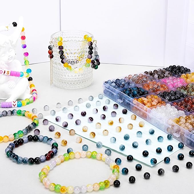 XSEINO About 1200+ pcs 6mm Glass Beads Bracelet Making Kit, 24 Assorted Black and White Bi-Color Fusion Series Crystal Beads for Jewelry Making, DIY Crafts, Friendship Bracelets