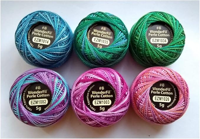 WonderFil Eleganza Size 8 Perle Cotton Embroidery Thread ''Candy Hearts Sampler Set - 6 Colors, 42 Yards Each