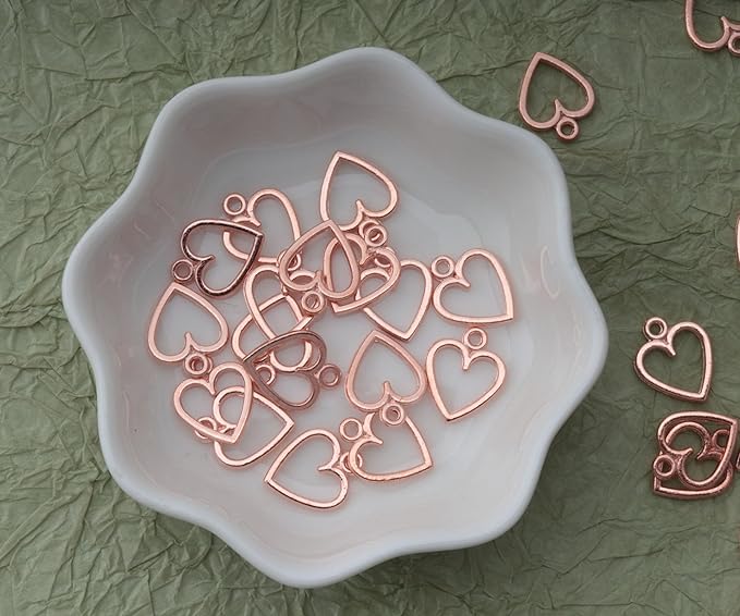 Ruwado 50 pcs Hollow Heart Jewelry Making Kits for Jewelry Making Small 1.5 x 1.2 cm Cute Accessories for DIY Crafting Project Christmas Tree Décor Necklace Bracelet Keychain Earring (Rose Gold)