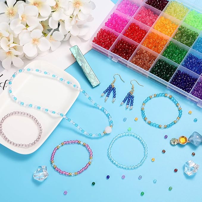 PAXCOO 5320Pcs Crystal Acrylic Beads for Jewelry Making, Round Faceted Bicone Gem Beads in 28 Colors (4 MM)
