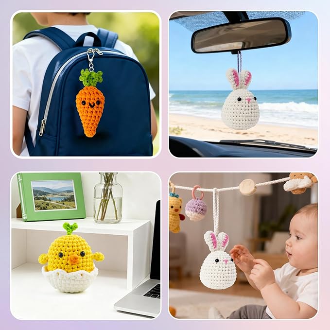 Zepiany Crochet Kit for Beginners, Bunny Egg-Chick Amigurumi Knitting Kit with Crochet Yarn, Easy Crocheting Kit for Beginner Starter Adults with Step-by-Step Video for Easter Women's Day Gift