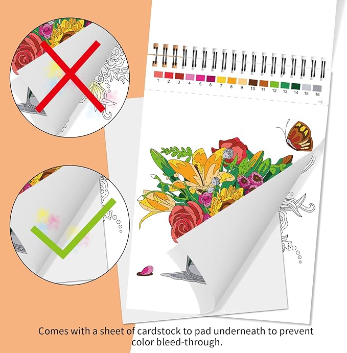 Jadeso Color by Number Adult Coloring Book, 30 Pages of Beautiful Flowers Patterns, Spiral Bound Color by Numbers for Adults Relaxation, Stress-Free Coloring by Numbers, Thick Smooth Paper