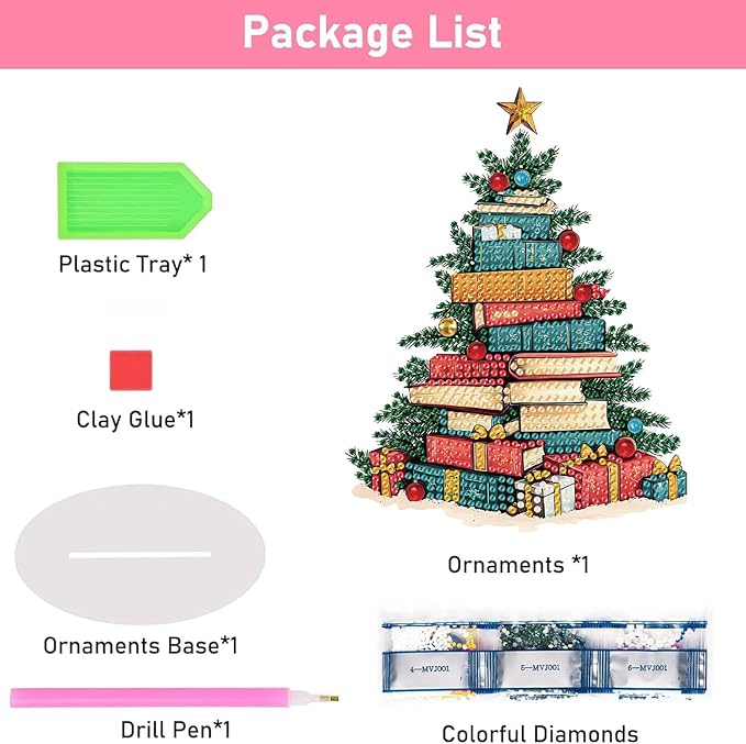 NEGEKFKX Christmas Tree Tabletop Ornament DIY Diamonds Art Painting kit,Desktop Diamonds Painting Kit for Adult,Acrylic Diamonds Painting Board Kit Ornament, Special Crystal Diamond
