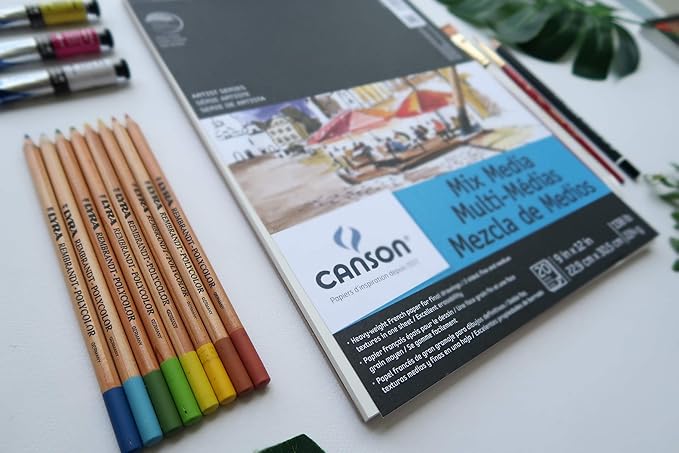 Canson Mix Media Art Book, Heavyweight French Paper, Double Sided Fine and Medium Texture, Side Wire Bound, 138 Pound, 9 x 12 Inch, 40 Sheets