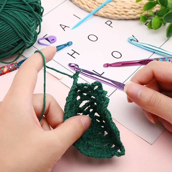 Crochet Hooks,5 Size Colorful Metal Crochet Hooks (6.5mm-10mm) Set with Stitch Markers for Beginners,Knitting Needles with Ergonomic Handles for Comfortable Crocheting