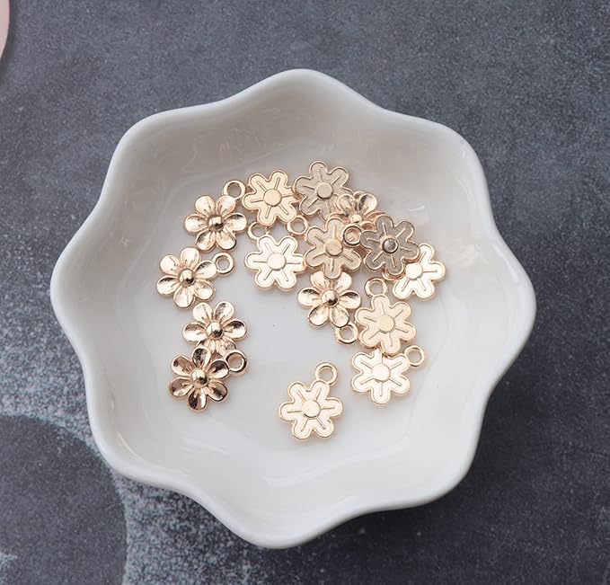 Ruwado 50 Pcs Little Flowers Charms Metal Vintage Cute Vintage Small Flower Pendants for Jewelry Making Kit Bracelet Necklace DIY Making Crafting Project Accessories Supplies (KC Gold)