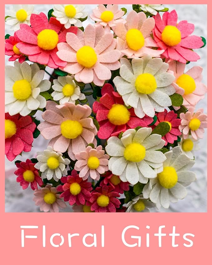 BAZIMA ALICE DIY Felt Flower Art Craft Kit, DIY Daisy Pot Bonsai Kit, 33 Daisies, Floral Gifts, Beginner Craft Kit, Arrange Pre-Cut Flowers and Foliage