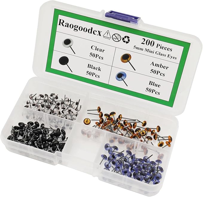 200pcs Mini Glass Black/Blue/Amber/Clear Eyes Kits for Teddy Puppets Dolls Wool Felting Crafts