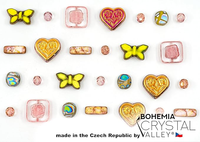 2.1oz (60g) of Focal Glass Bead Mix with Table-Cut Flower and Butterfly Beads, PG Pale Green Pink
