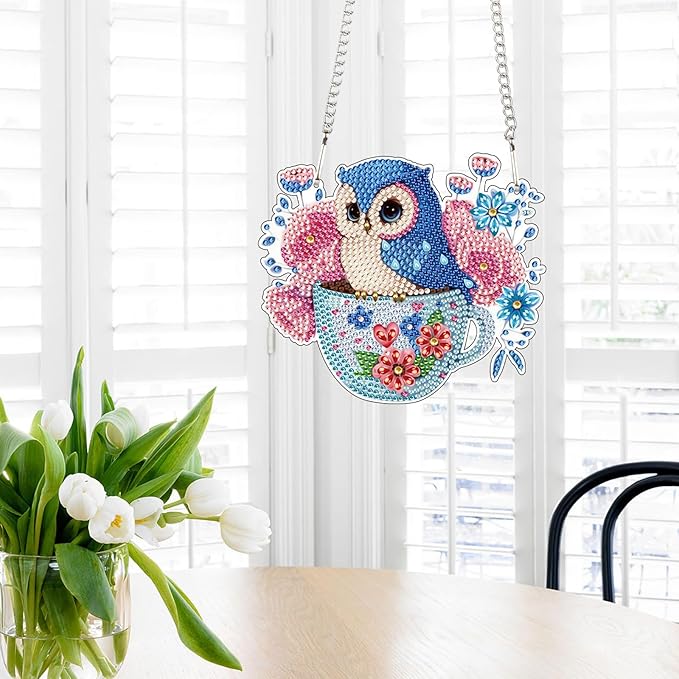 MVVMTOP 6x5inch Diamond Painting Kits Hanging Pendant DIY Owl Wreath Ornaments Shaped Diamond, HGJ099