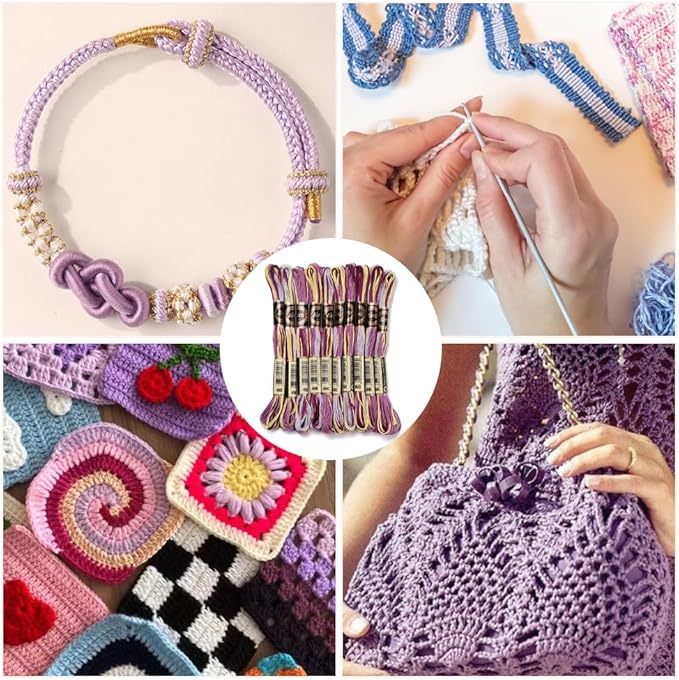 6 Strands Purple Variegated Embroidery Floss Gradient Color Cross Stitch Threads Friendship Bracelet String Polyester Threads Bulk for Jewelry Making Sewing Bracelet Knitting Stitching Craft
