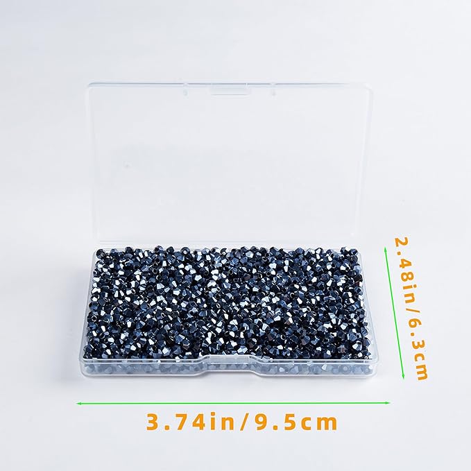 laopottbeads 1200pcs 3mm bicone crystal glass beads for jewelry making, sparkling mini beads for suncatchers, diy bracelets & craft projects (navy blue)