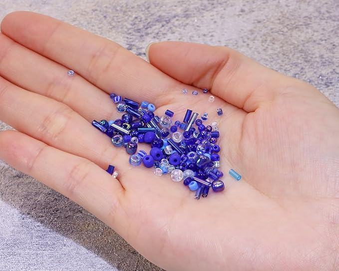 Mixed Craft Beads 1000Pcs/20g Glass Seed Tube Bead Bugle Bead 1.5-4.5mm Small Loose Spacer Beads for DIY Bracelets Necklace Earring Jewelry Making (Royal Blue)