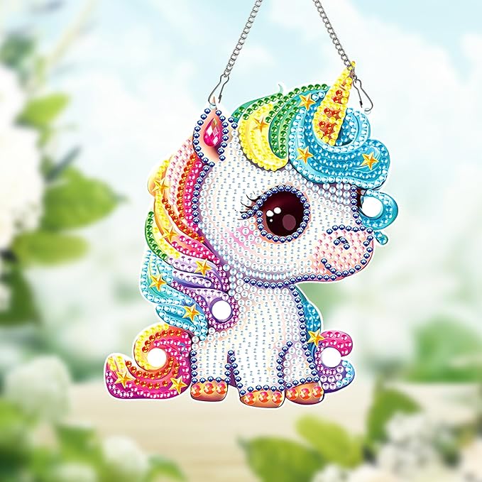 MVVMTOP Diamond Painting Kits Hanging Pendant,Unicorn Diamond Art Hanging Sign DIY Special Shaped Crystal Wreath Ornaments for Home Decor Gift, HGJ041