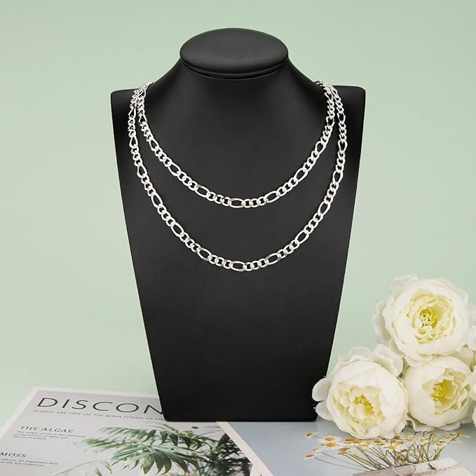 KYUNHOO 13 FT/4M Silver Plated Jewelry Chain Roll Figaro Curb Links Necklace Chains Bulk with Lobster Clasps Jump Rings for Women Men Making Jewelry Crafts