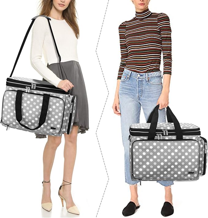 LUXJA Knitting Bag, Yarn Bag with Cover and Shoulder Strap, Yarn Tote Bag for Carrying Projects, Knitting Needles (up to 14”), Circular Needles, Crochet Hooks and Other Accessories, Gray Dots
