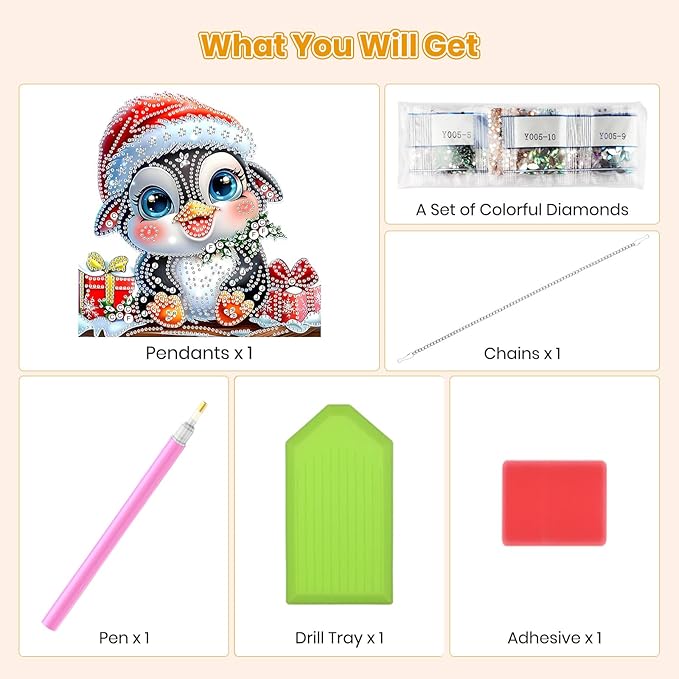 MOGTAA Christmas Diamond Art Hanging Kits for Adults Kids, Penguin Diamond Art Suncatchers, 5D Special Shape Winter Diamond Painting Window Pendant Kit for Home Garden Wall Decor